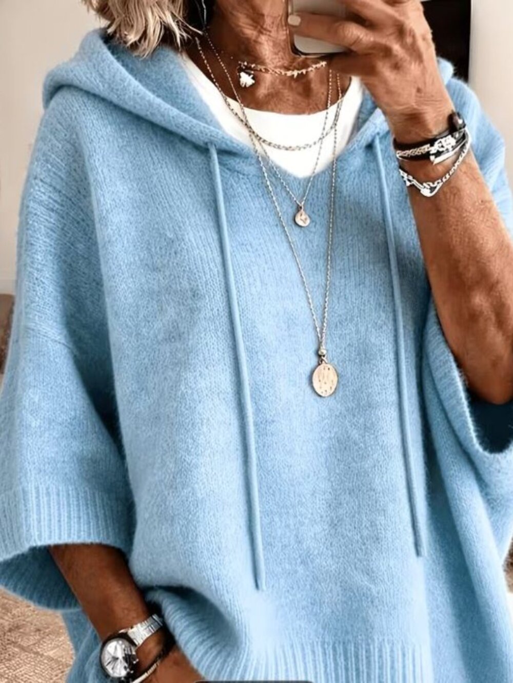 Women's Light Blue Hooded Sweater